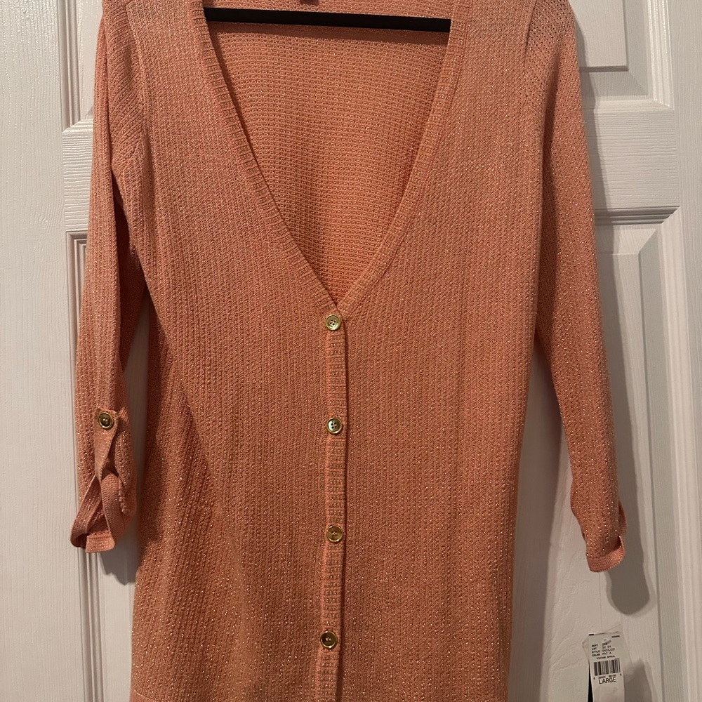 AB Studio Orange Cardigan Sweater V-Neck Lightweight
